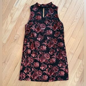 Adiva Sleeveless Choker Collar velour Floral Mini Dress Black Pink Burgundy